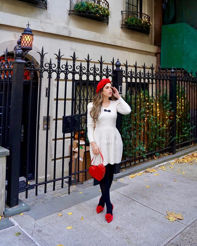 Roopsi Bansal in a knit dress and beret from Chicwish for winter
