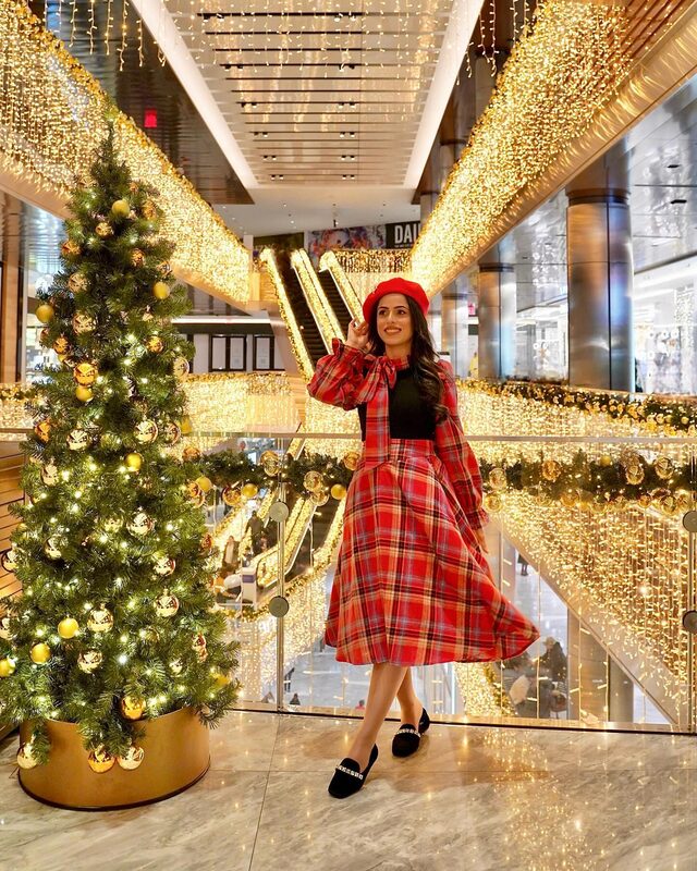 Roopsi Bansal in a holiday look from Chicwish and footwear from Rag & Co at Hudson Yards, NYC