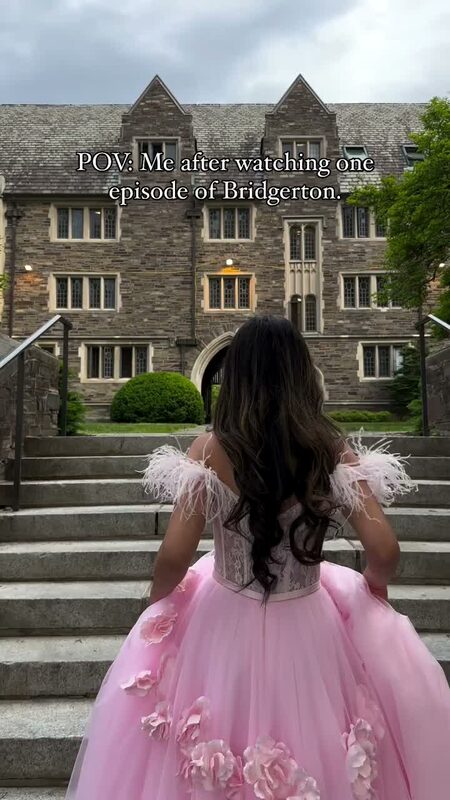 Roopsi Bansal in a Bridgerton-inspired ball gown in Princeton, NJ