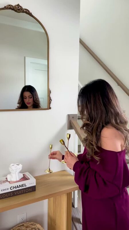 Roopsi Bansal styling metal candle holders and flameless candles from SHEIN at home