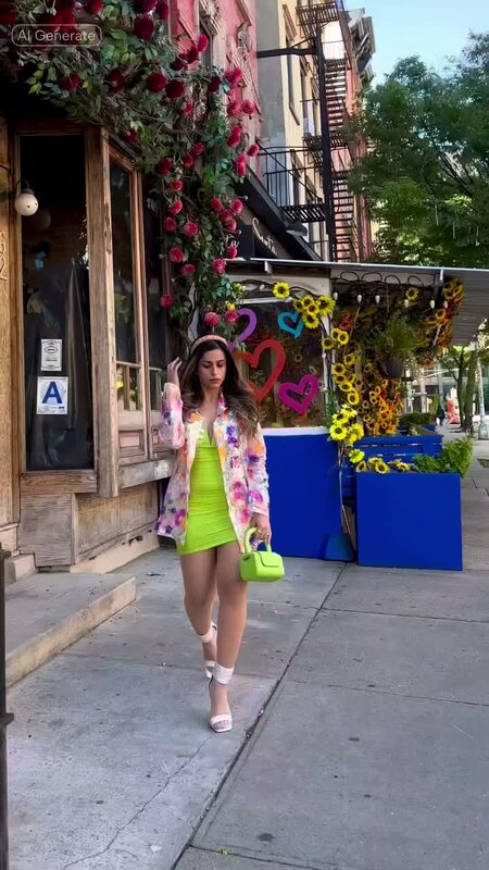 Roopsi Bansal in a floral sequin blazer with Dream Pairs heels and a Vege Label handbag
