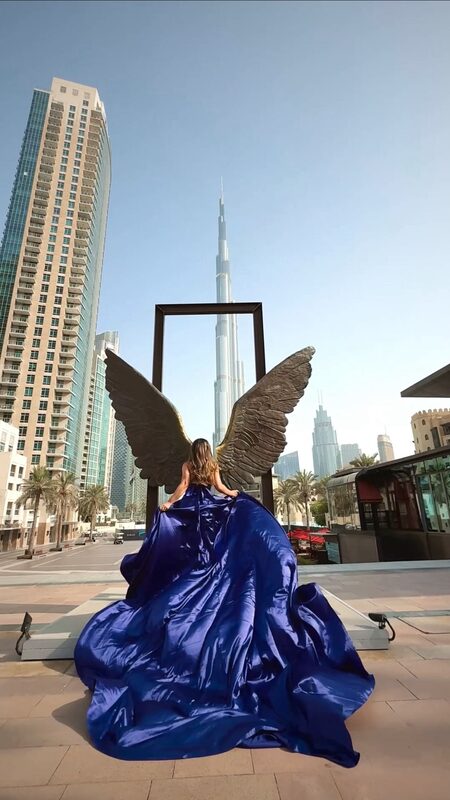 Roopsi Bansal at Wings of Mexico in Dubai, with the Burj Khalifa in the background