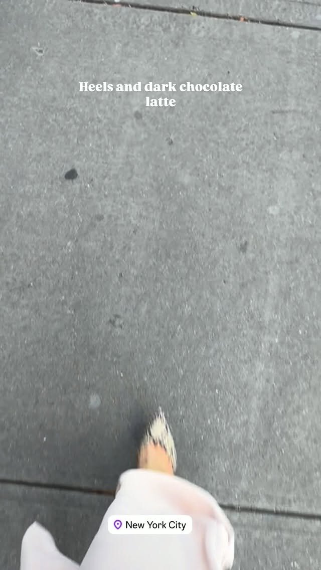 A sidewalk shot of heels and a dark chocolate latte in New York City