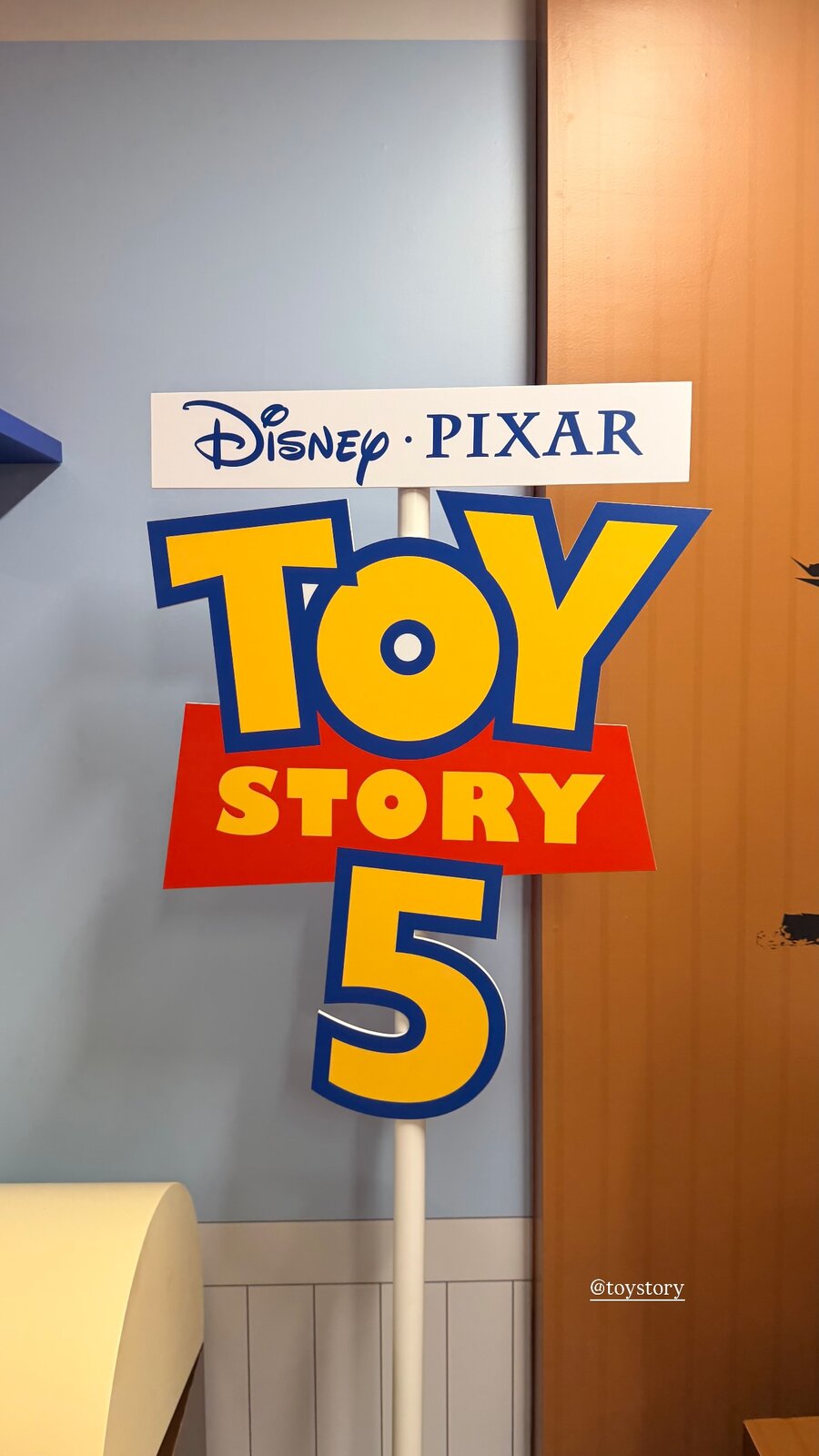 A Disney Pixar Toy Story 5 standee sign