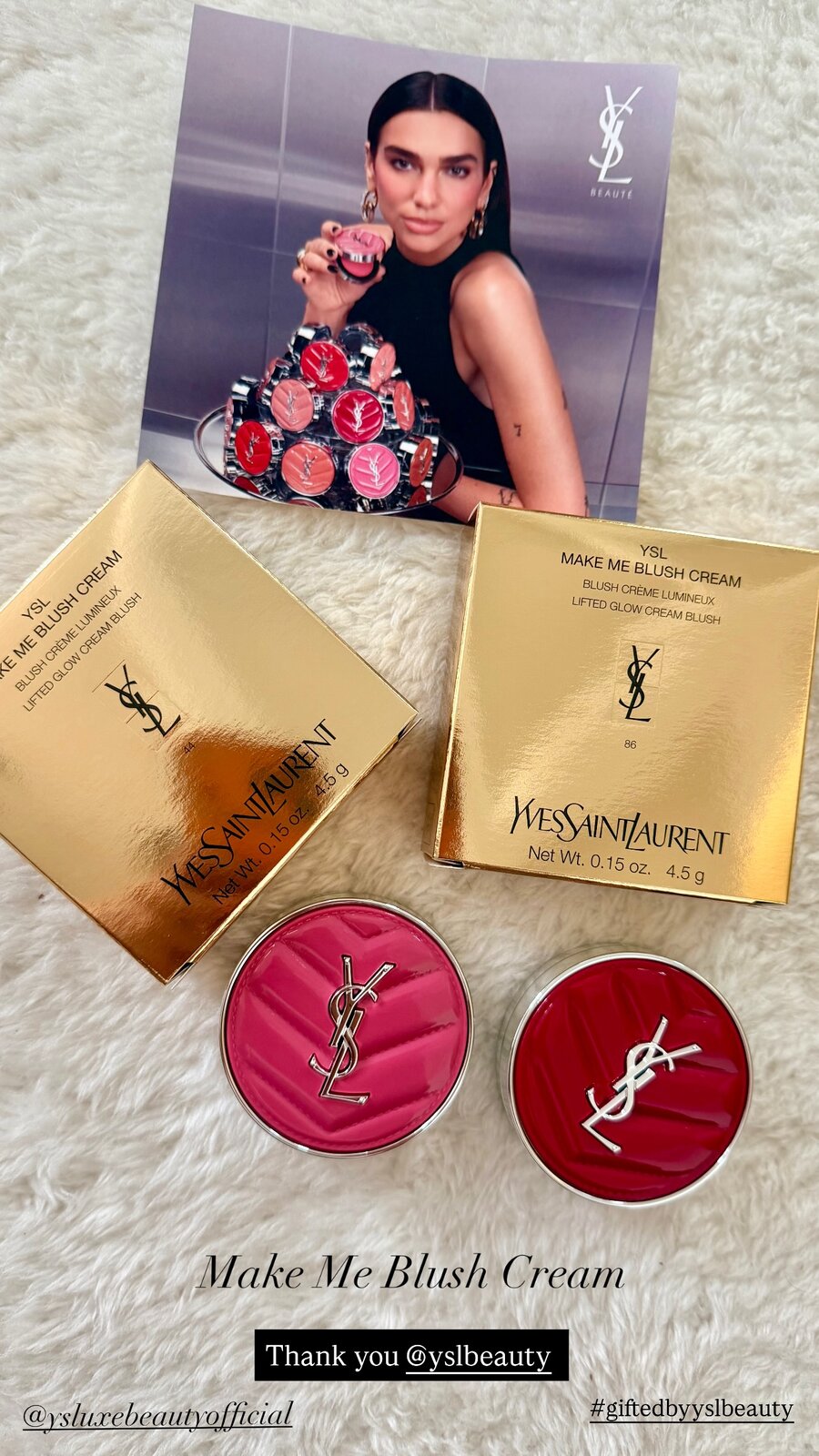 YSL Beauty Make Me Blush Cream gifted to Roopsi Bansal, shown in two shades