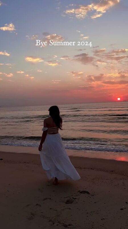 Roopsi Bansal in a dress from Coco Pina at sunrise in Sandy Hook, NJ