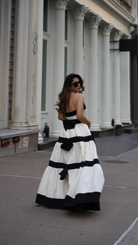 Roopsi Bansal in a fall dress from Catchall on the streets of NYC