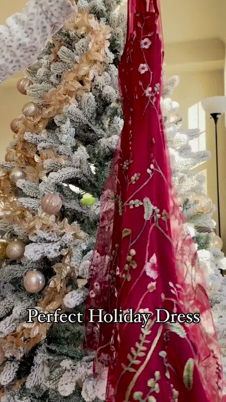 Roopsi Bansal in a red holiday dress