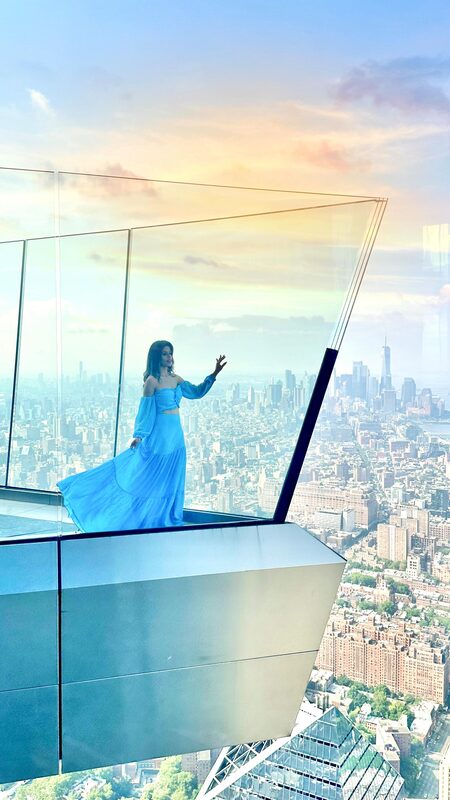 Roopsi Bansal at Edge NYC, the highest outdoor sky deck in the Western Hemisphere, wearing Shein