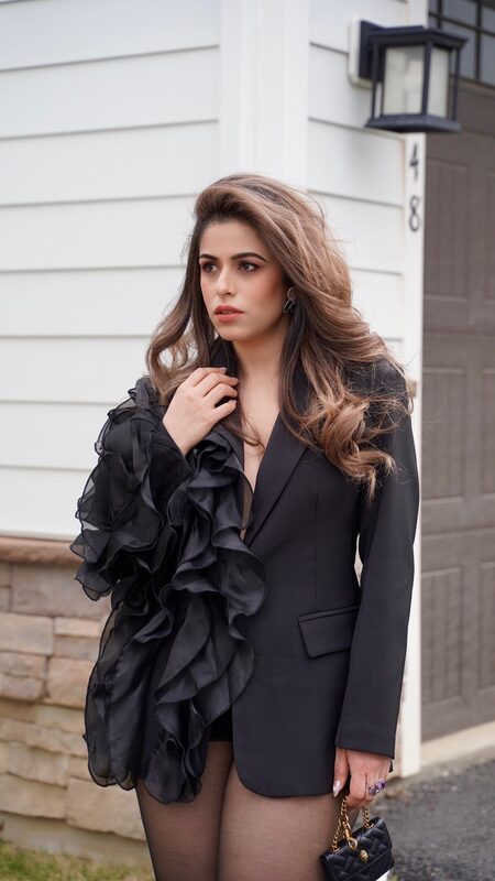 Roopsi Bansal wearing two elegant blazers from Lune Eclat