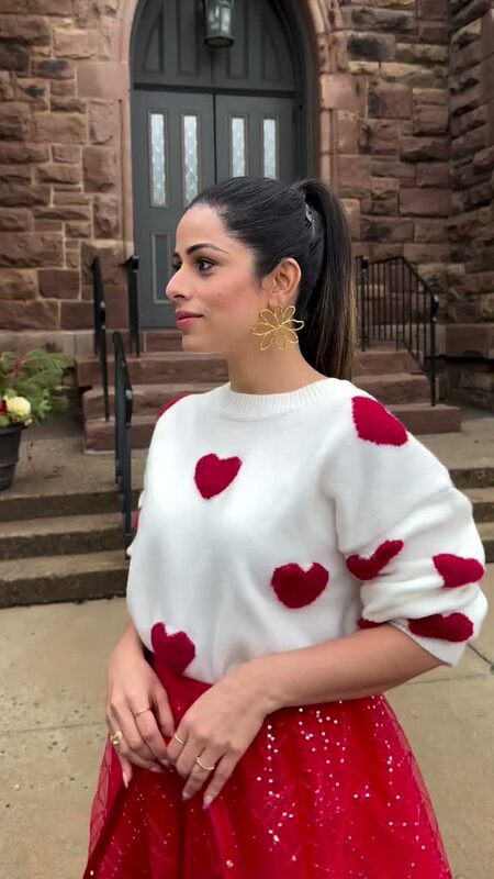 Roopsi Bansal in a heart-print sweater for Valentine's week