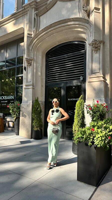 Roopsi Bansal at brunch at Black Barn restaurant, wearing a MOTF via SHEIN jumpsuit
